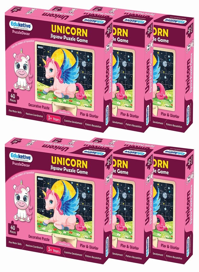 Eduketive مجموعة أحجية الصور المقطوعة Educetive PuzzleDecor Unicorn، 6 قطع، 40 قطعة، هدية مثالية لأعياد الميلاد - Image 1
